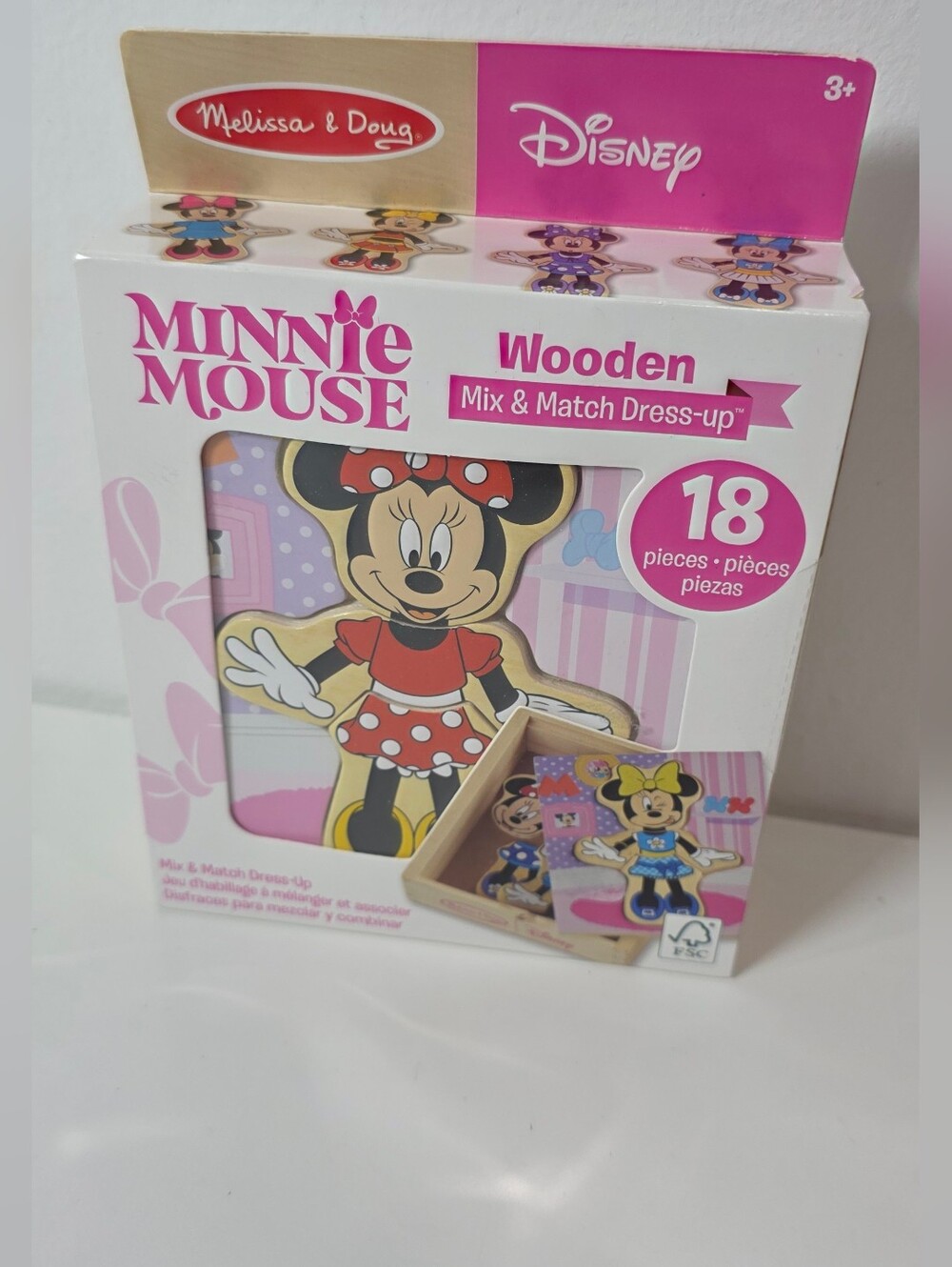 Melissa & Doug Minnie Mouse Wooden Mix & Match Dress-Up Set - New